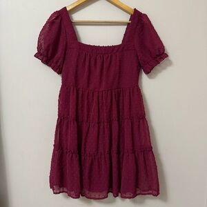 Trixxi (S) red tiered puff sleeve textured mini dress